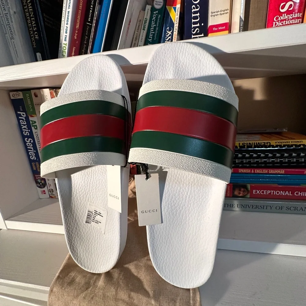 Gucci White Rubber Slide Soles with Embossed Logo